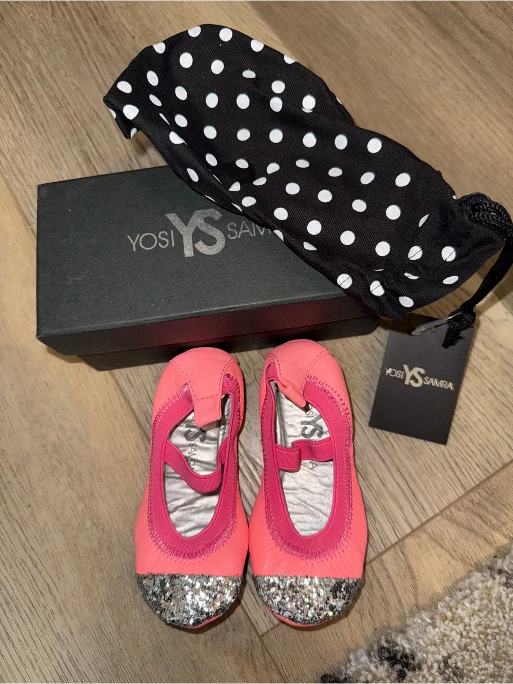 Yosi Samra Baby Pink Glitter Toe Ballet Flats